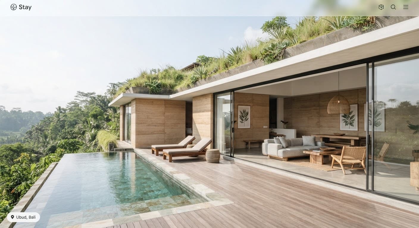 The Earth Villa, built from rammed earth beneath a living green roof.